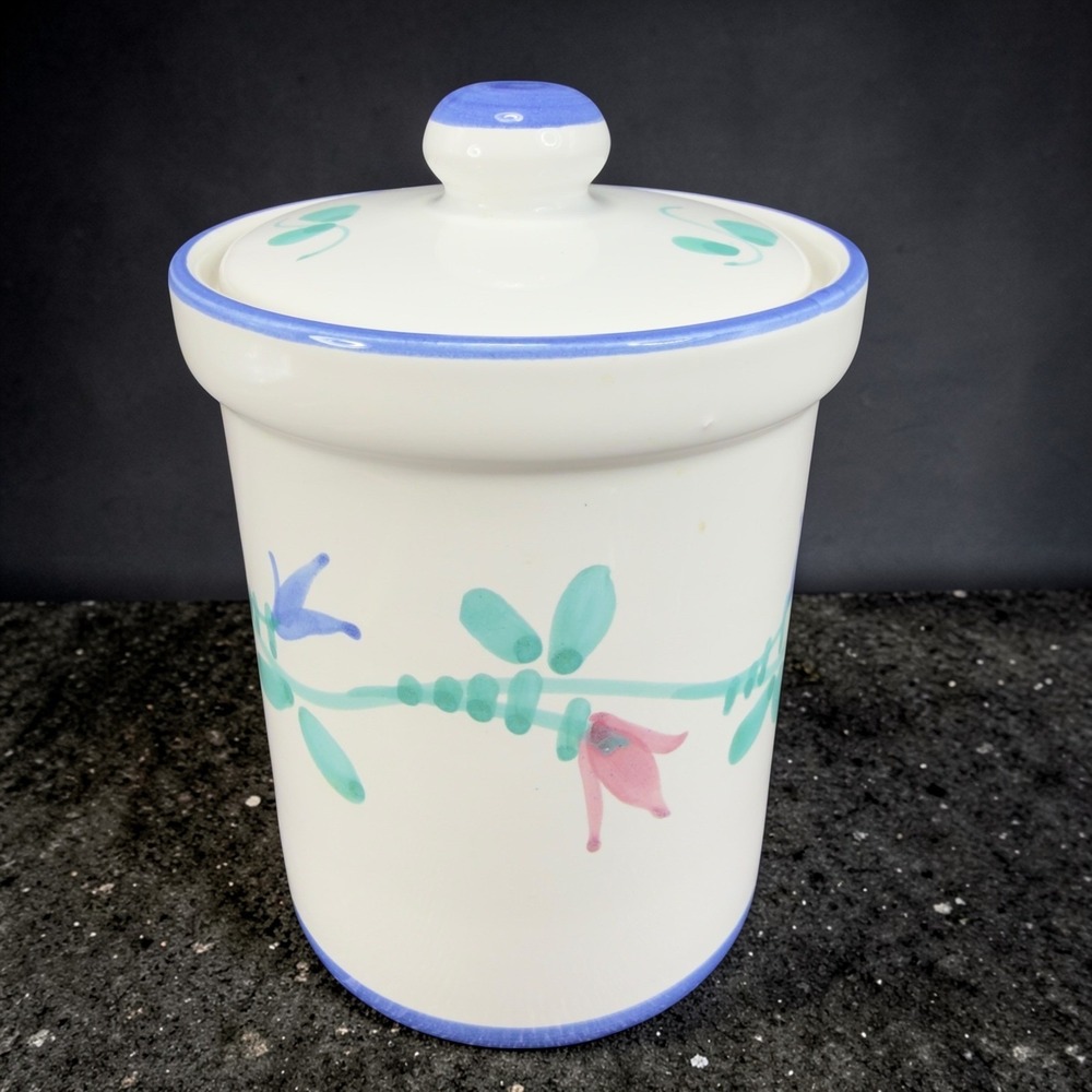 Italian Pottery Floral Painted Ceramic Canister with Lid‎ Kitchen Jar Container